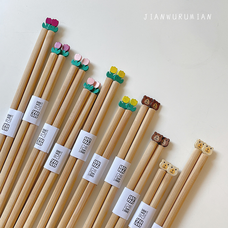 可爱筷子立体郁金香图案卡通小熊筷子竹木创意儿童情侣筷子