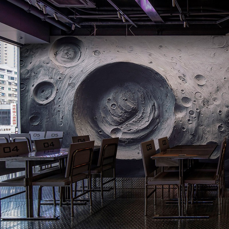 3d陨石坑月球表面墙纸网红奶茶店拍照打卡背景墙水泥墙工业风壁纸