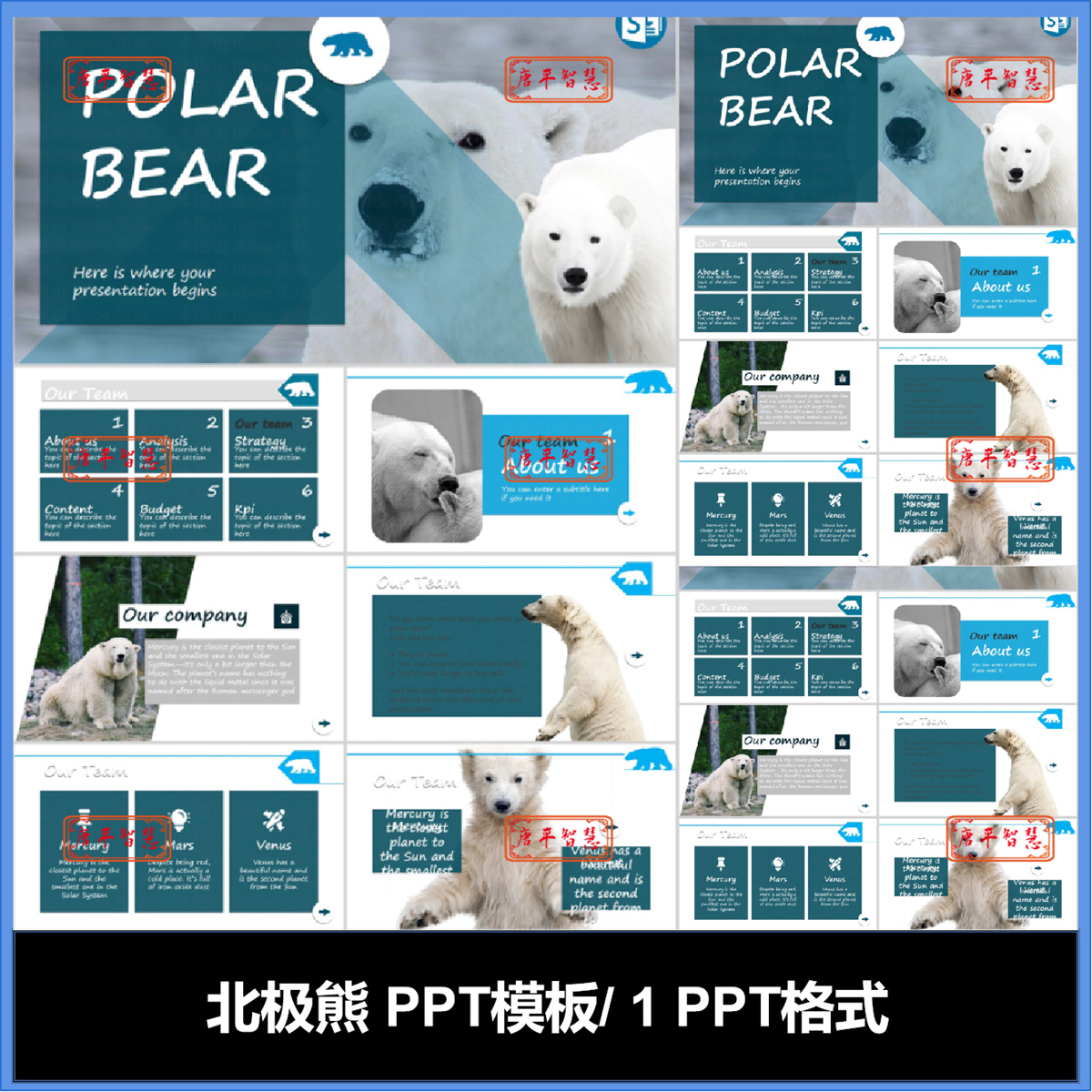 北极熊动物图表图标PPT模板可编辑工作计划总结品牌