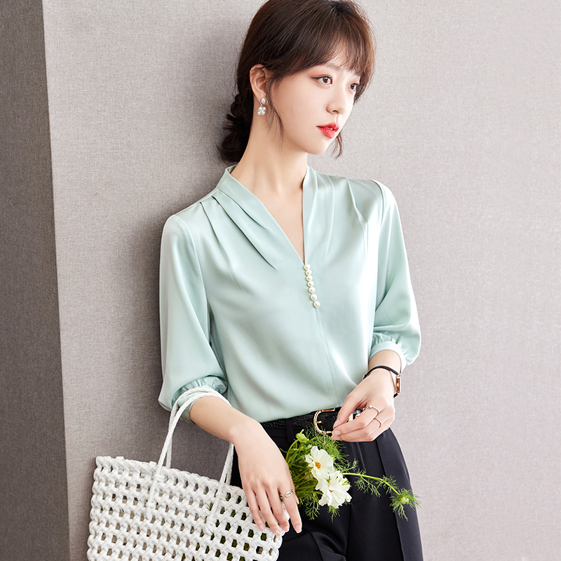 【时尚大片】高端纯色款式休闲短袖V领衬衫，完美诠释欧美时尚！