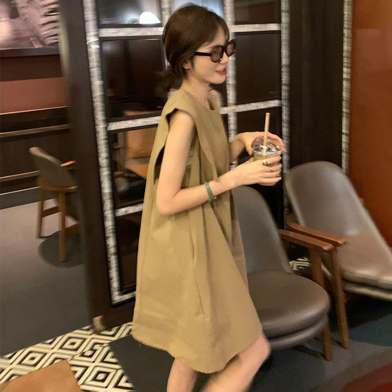 韩国chic复古矮个子高级感背心裙2023年新款少女赫本风连衣裙夏季