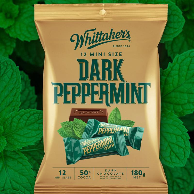 whittakers惠特克薄荷黑巧克力180g新西兰进口纯可可脂休闲袋装