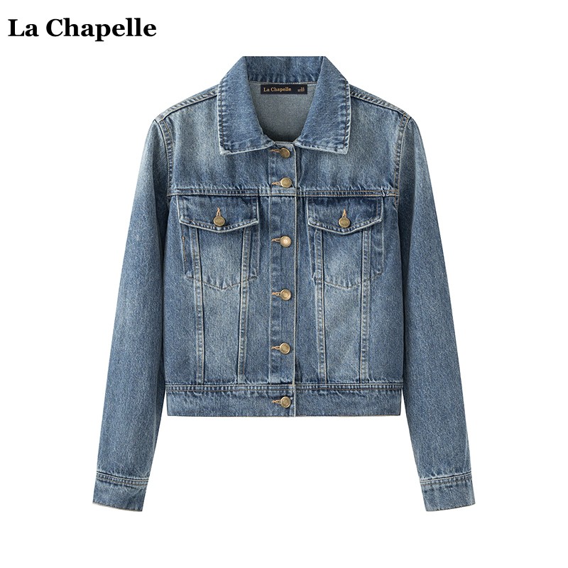 拉夏贝尔/La Chapelle秋季新款韩版宽松复古牛仔外套女高级感上衣
