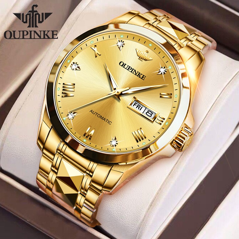 瑞士新款男士手表机械表全自动纯黄金色镶钻正品品牌名表高档十大