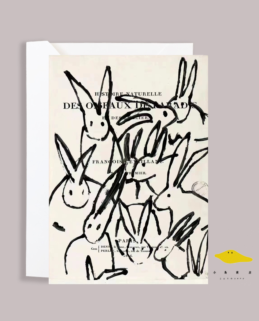 祝你实现一切愿望期待与你同行GAGYLE HARIS的小兔抽象手绘明信片