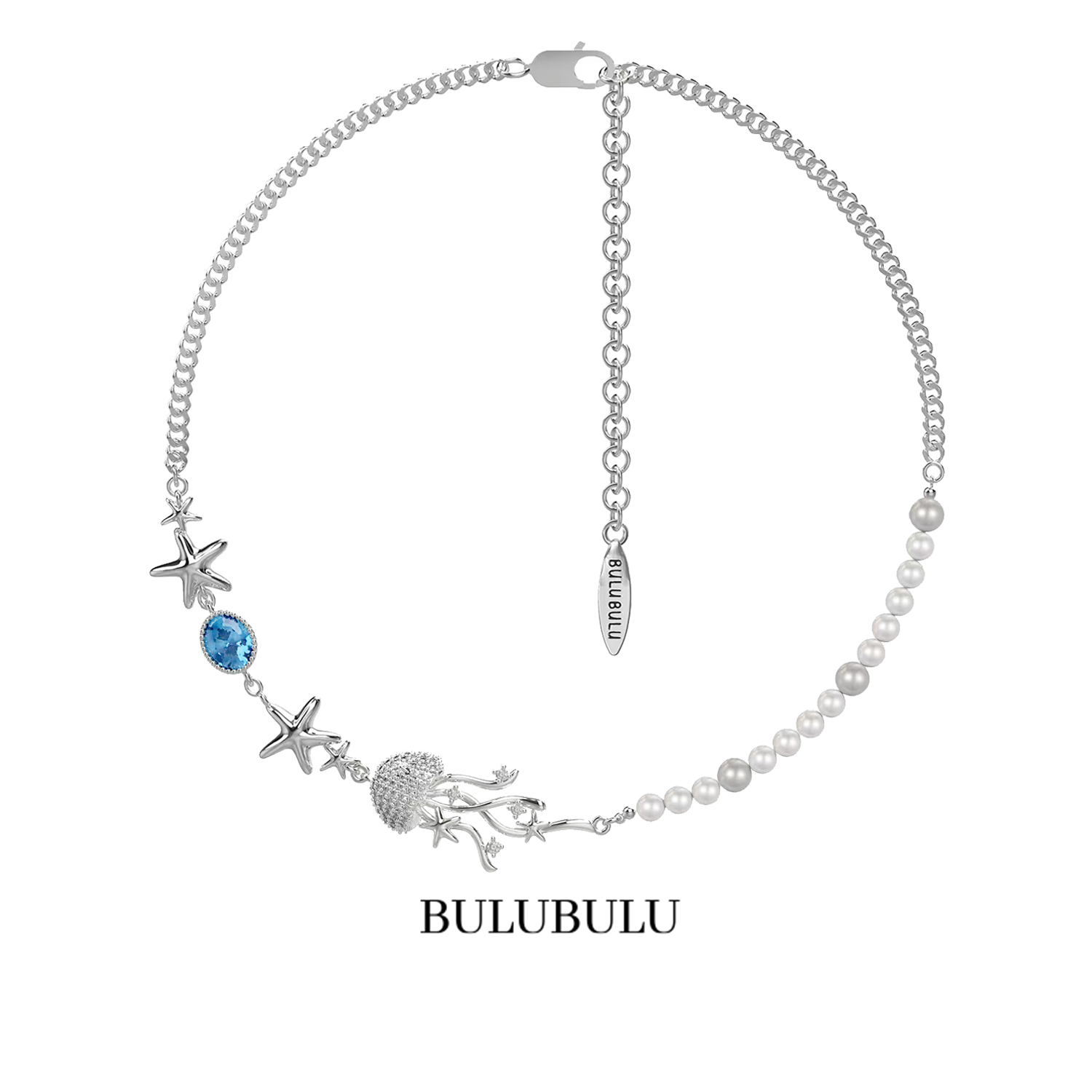 BULUBULU设计师深海日记系列水母项链梦幻海星蓝色锆石高级锁骨链