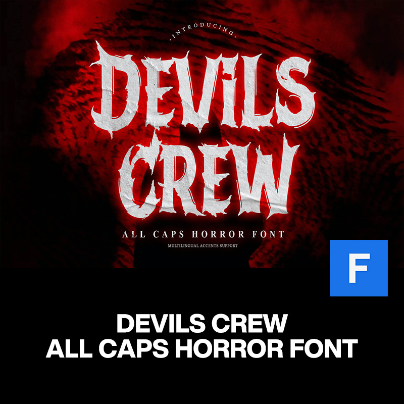 Devils Crew万圣节恐怖粗犷摇滚音乐节logo海报标题手写英文字体