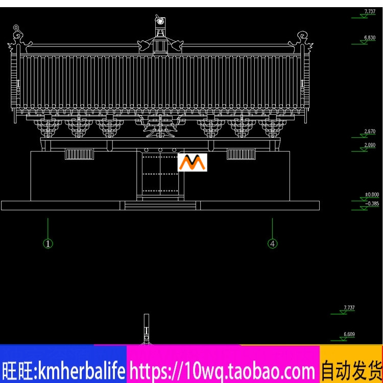 L1359唐代三开间斗拱木结构寺庙古建筑CAD图唐代寺庙建筑CAD图纸