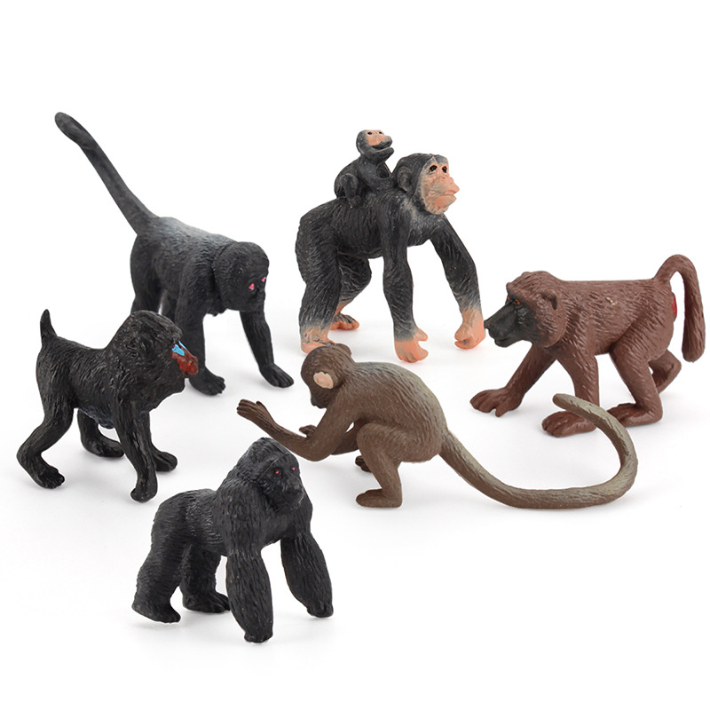 仿真迷你猴子套装玩具毛猴大猩猩山魈狒狒松鼠猴儿童静态动物模型