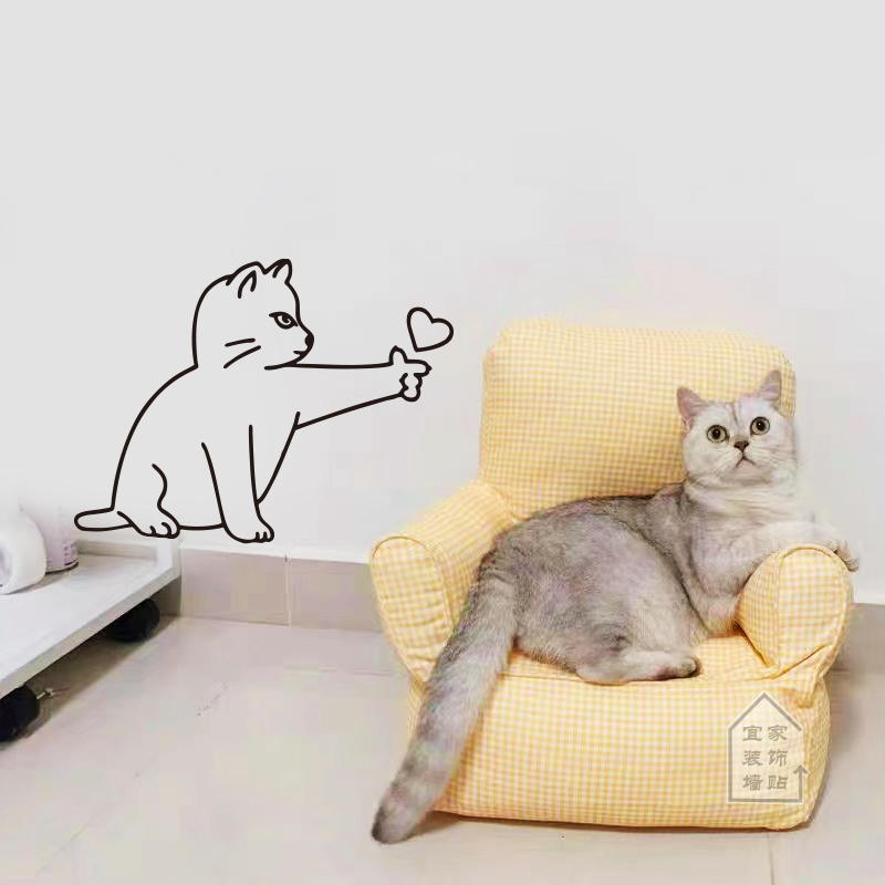 猫咪biu有趣图案ins简约线条墙贴纸宠物店布置装饰防撞玻璃门贴画