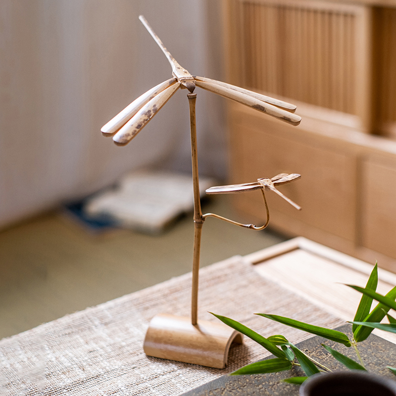 掬涵创意平衡竹蜻蜓摆件茶室桌面茶道装饰古风国风复古手工艺术品