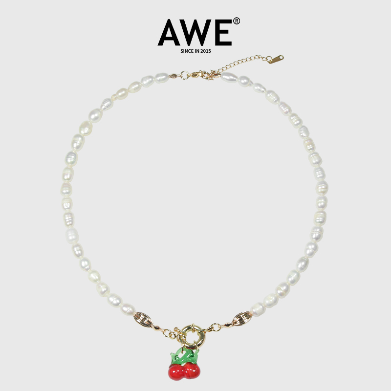 AWE官方正品樱桃珍珠项链白百合明星同款我们的婚姻小众锁骨链女
