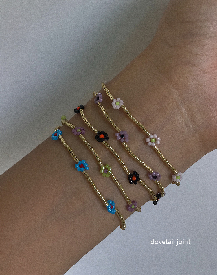 dovetail-日本古董珠玻璃珠金珠彩色花朵串珠弹力手链手串手饰