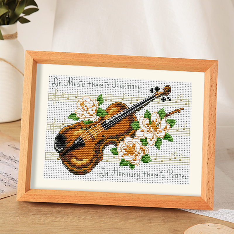春天十字绣线绣小件小提琴和谐音乐客厅卧室装饰画简约自己绣