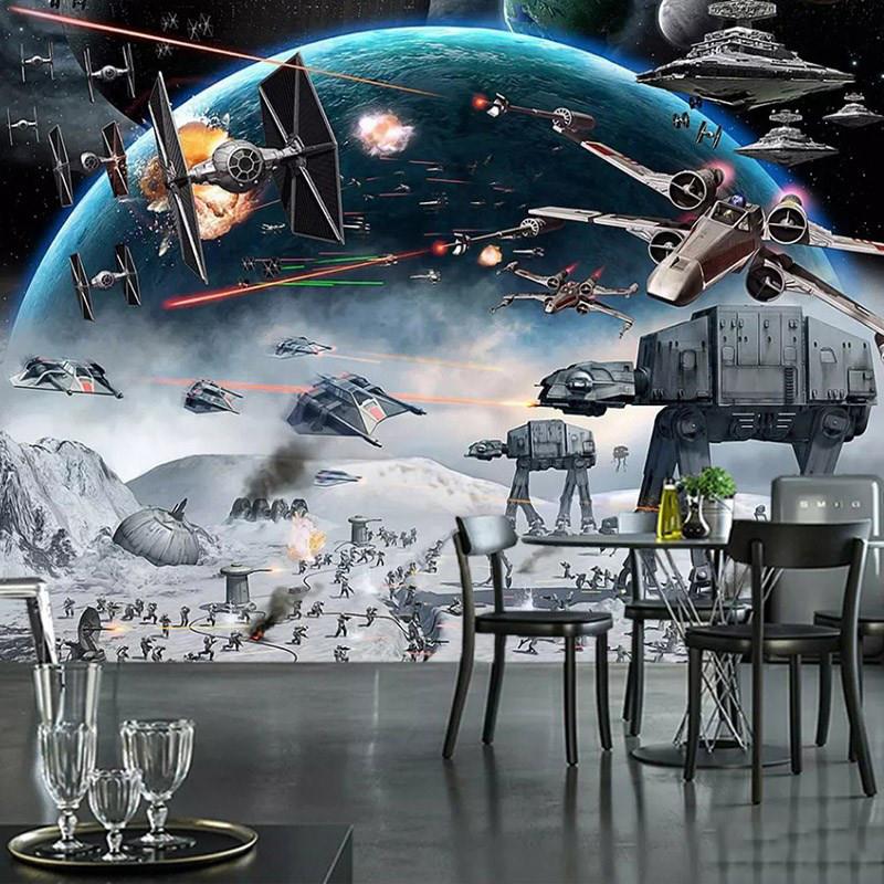 立体科技感墙布星球大战宇宙飞船太空舱壁纸网咖酒吧科幻无缝壁画