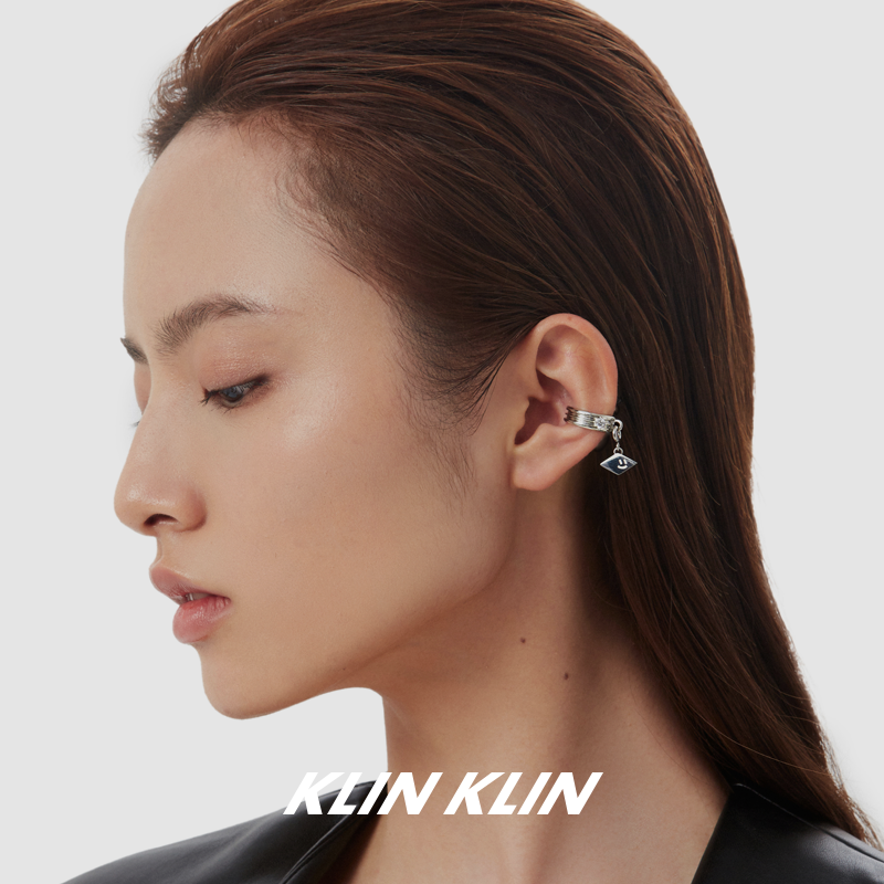 KLINKLIN表情缎带锆石耳骨夹原创设计耳环冷淡风情侣无耳洞耳饰