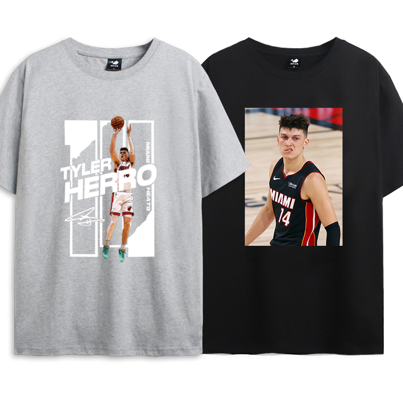 2021新热火城市款短袖T恤泰勒希罗同款头像herro男青少年篮球14号