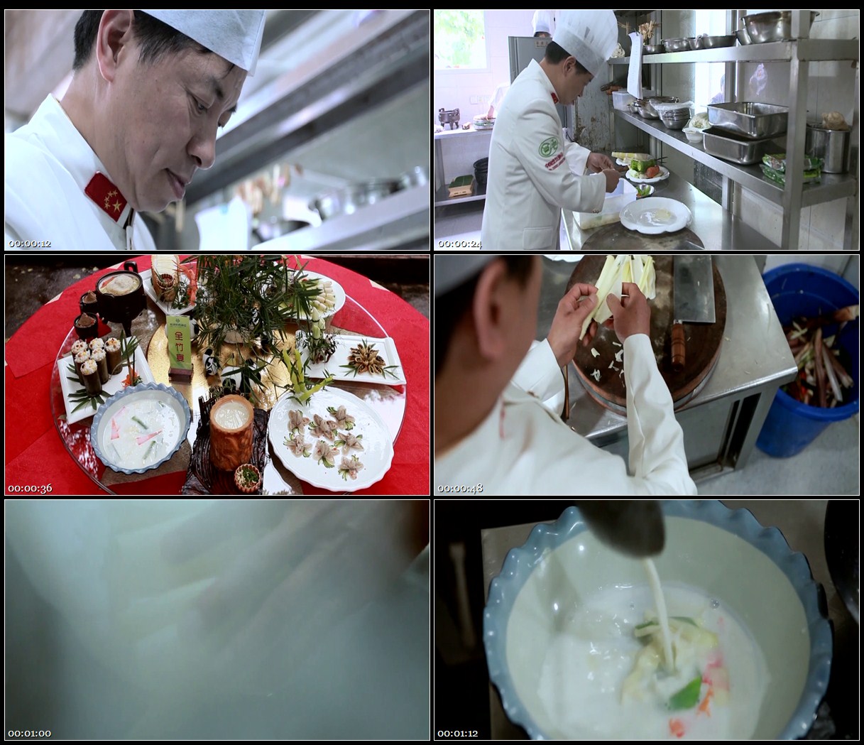 厨师制作美食奶汤笋衣丝瓜红萝卜竹笋笋衣牛奶高清实拍视频素材
