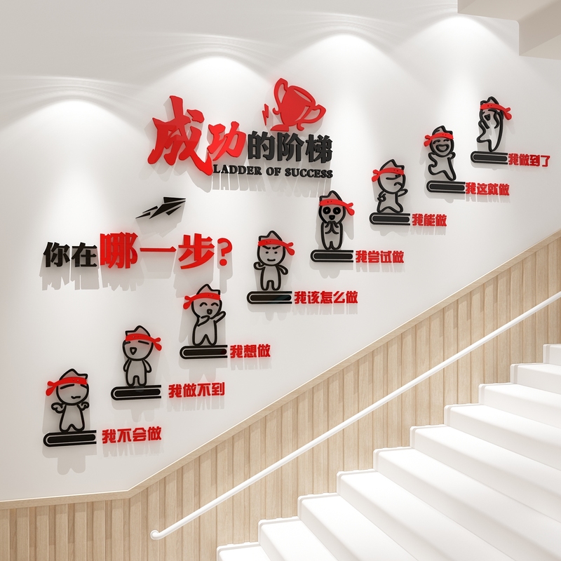 成功的阶梯创意文字贴画公司励志标语装饰走廊楼梯布置3d立体墙贴