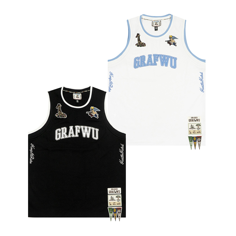 GRAF原创品牌简约设计美式基础LOGO北卡蓝刺绣宽松街头篮球球衣