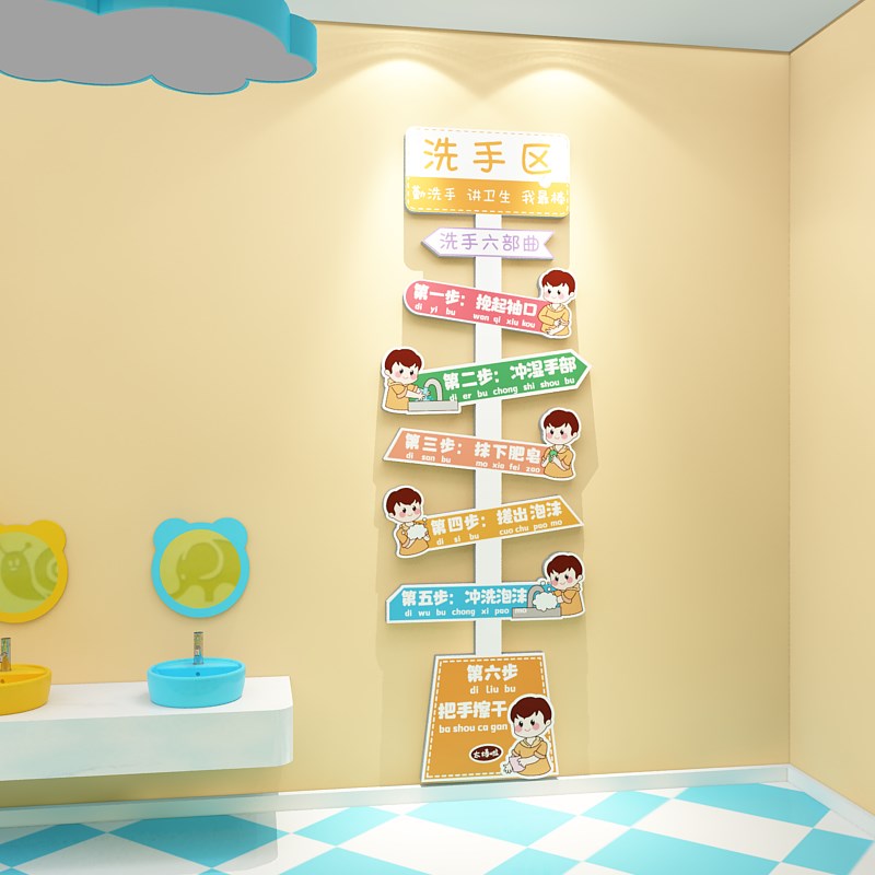 速发七步洗手法墙贴幼儿园墙面装饰环创主题成品文化材料卫生间洗