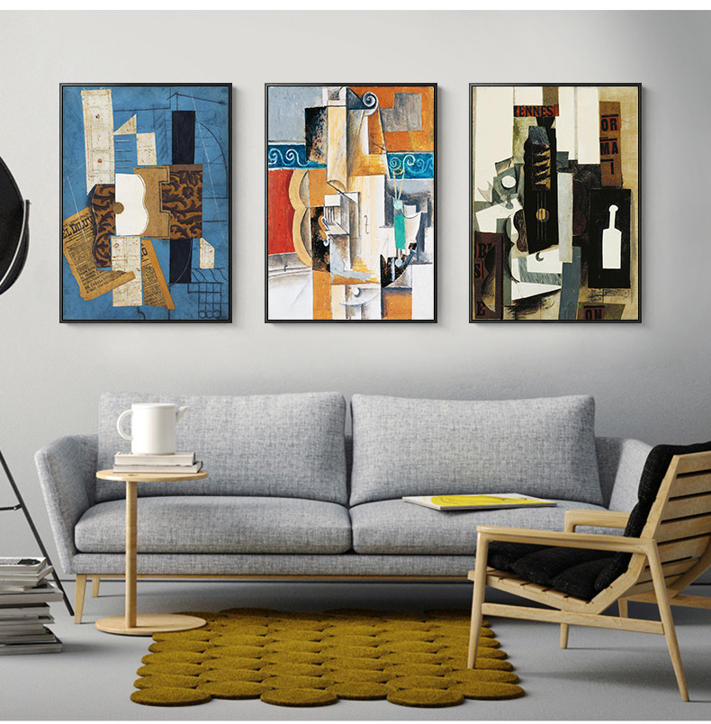 毕加索客厅三联画沙发背景装饰画小提琴世界名画后现代抽象派墙画