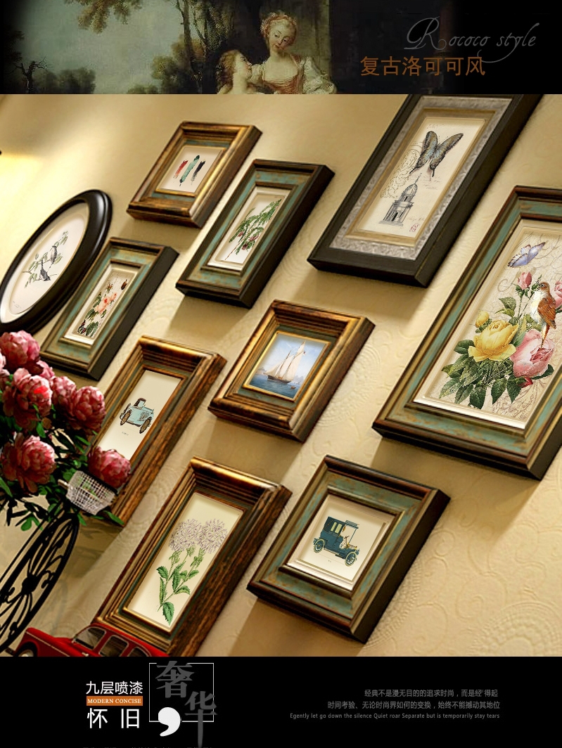 实木美式照片墙客厅鹿头餐厅相框墙欧式壁挂墙复古玄关楼梯组合画