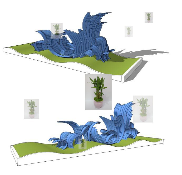 园林景观海浪浪花雕塑装置艺术小品曲线坐椅坐凳sketchup SU模型
