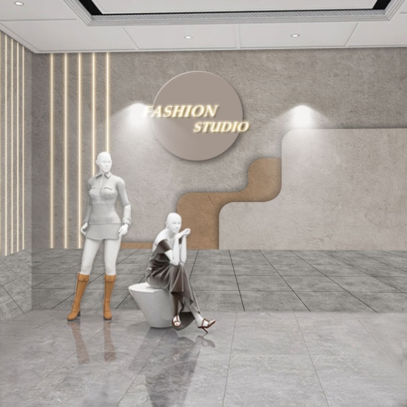 高级感直播间背景墙3D立体图延伸空间感壁画水泥墙纸服装潮鞋壁纸
