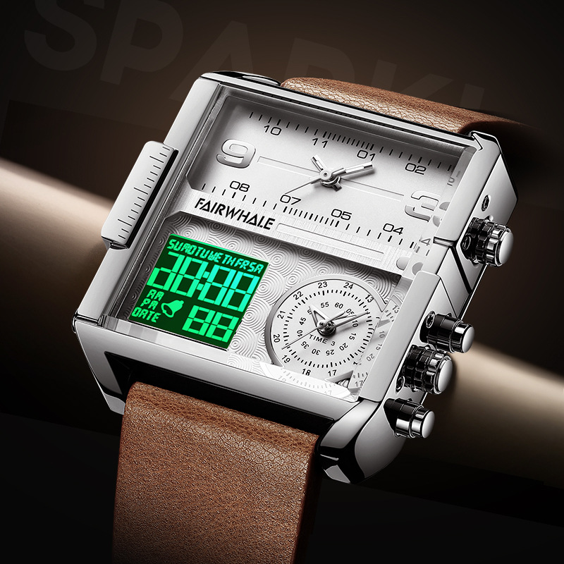 马克华菲品牌复古方形手表男女士多功能大表盘防水学生石英电子表