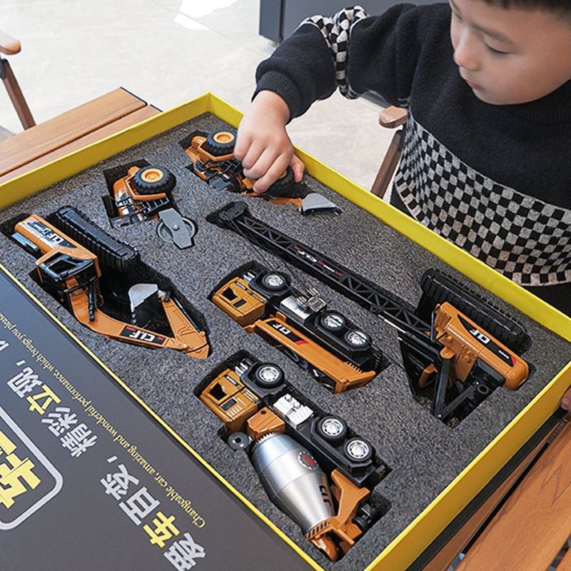 礼儿童工程车玩盒车套装合金车小汽车模型仿具真岁男孩挖掘机挖机