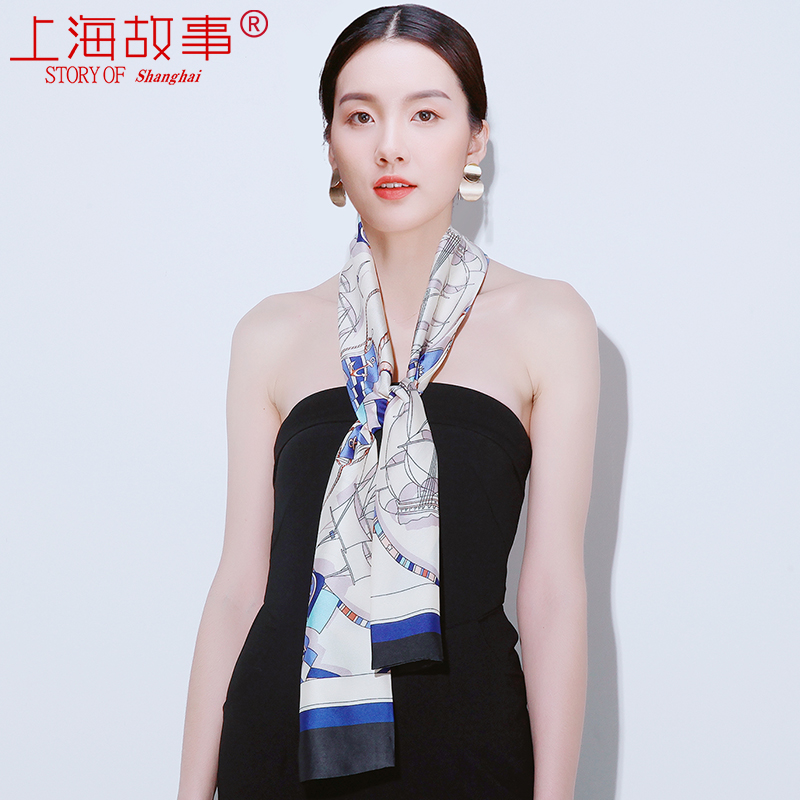 上海故事长条小丝巾女式搭配西装衬衫领巾高级感领带式长款围巾窄