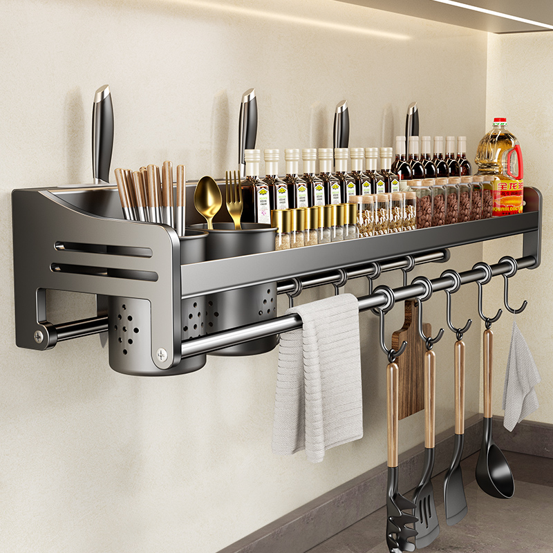 厨房置物架不锈钢免打孔壁挂式筷子筒刀架一体调味料用品家用大全