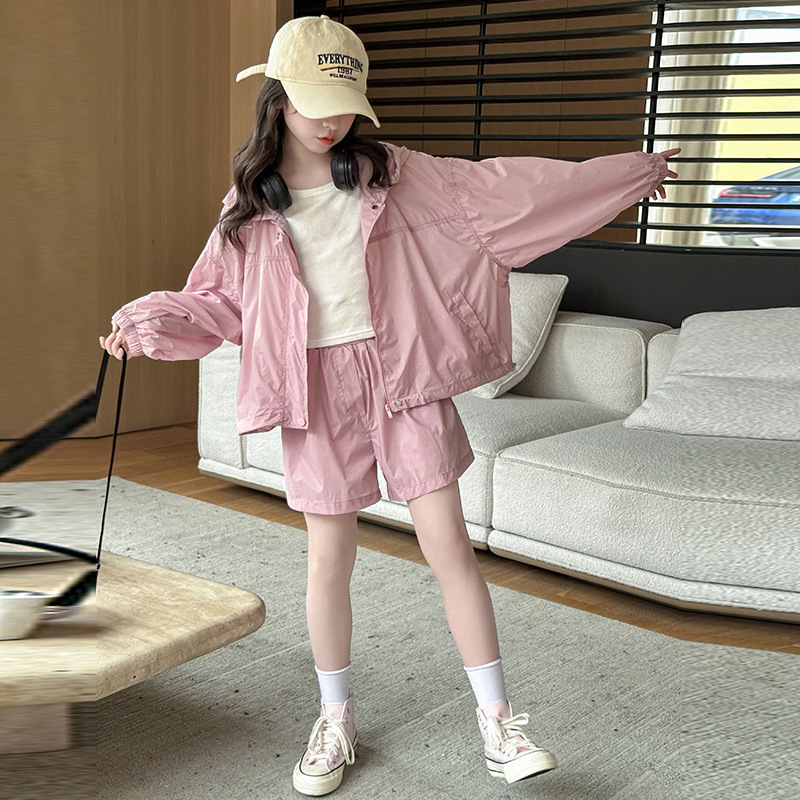 女童防晒衣套装夏装2024新款韩版大童装儿童皮肤衣外套短裤两件套