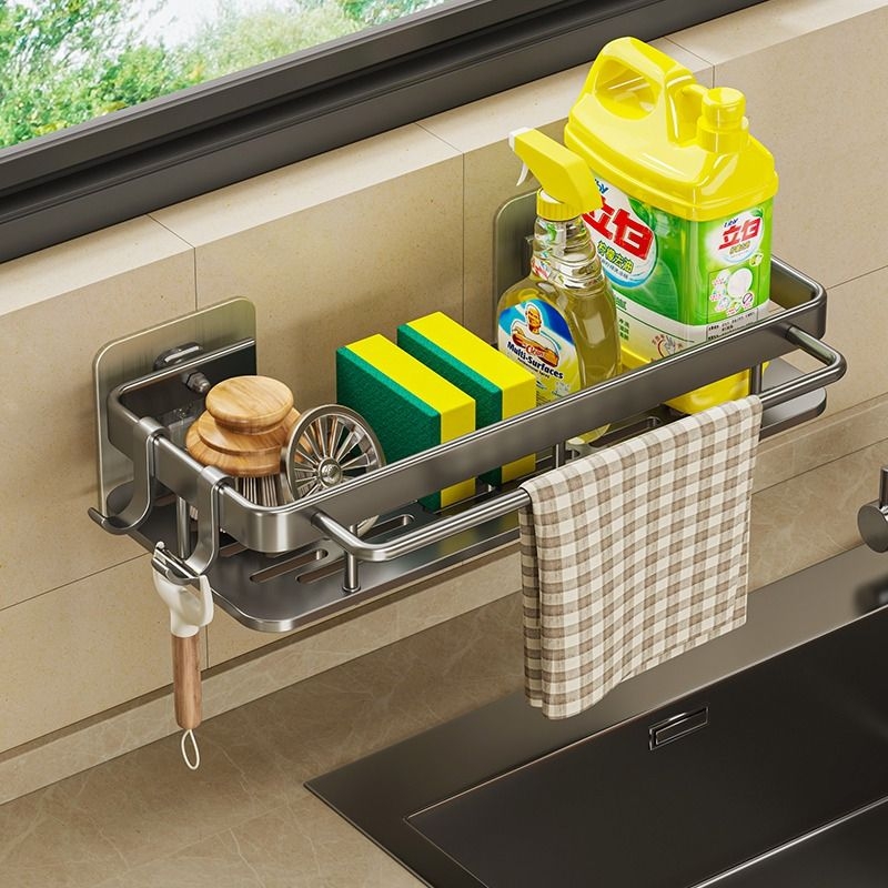 抹布架厨房置物架多功能免打孔壁挂沥水架水槽水池洗碗布收纳台面