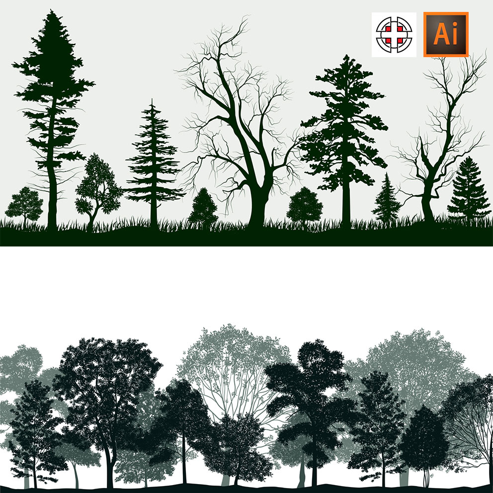 大树树木树枝树林剪影插画AI矢量设计素材