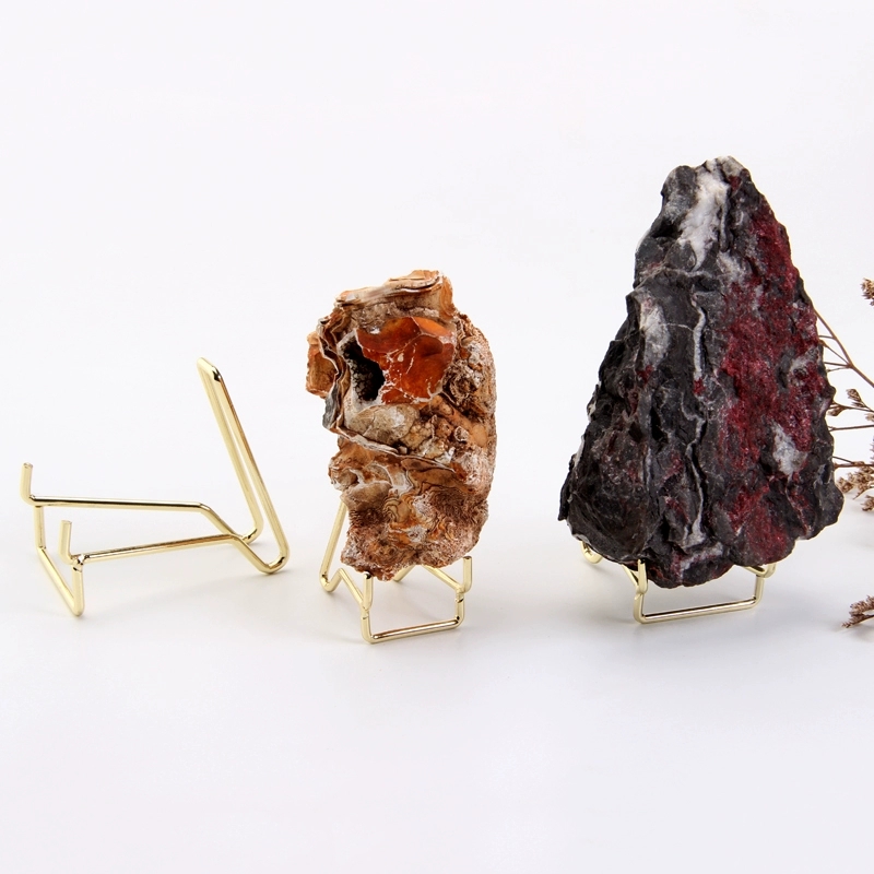 新品上市金属水晶矿标展示架晶体矿物玛瑙片工艺品茶盏底托心形架