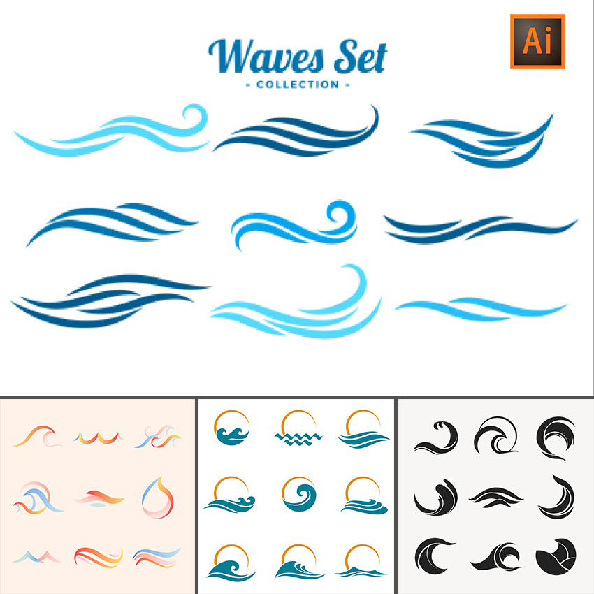 抽象水波纹曲线线条海洋海浪独家自然LOGO图标AI矢量设计素材