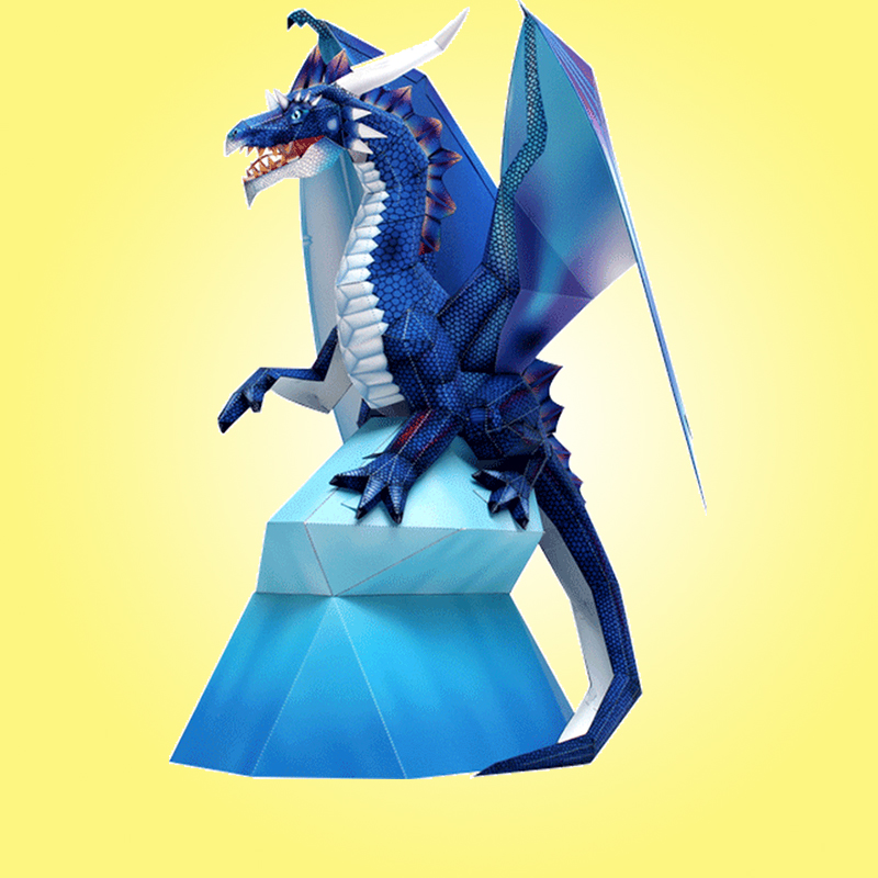 虚拟生物恐龙飞龙蓝龙西方神兽恶龙3D立体动物折纸模型diy手工