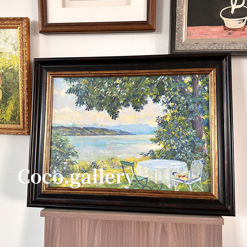 可可的画廊 古典风景油画北欧轻奢阳光湖畔餐厅背景墙装饰画摆台