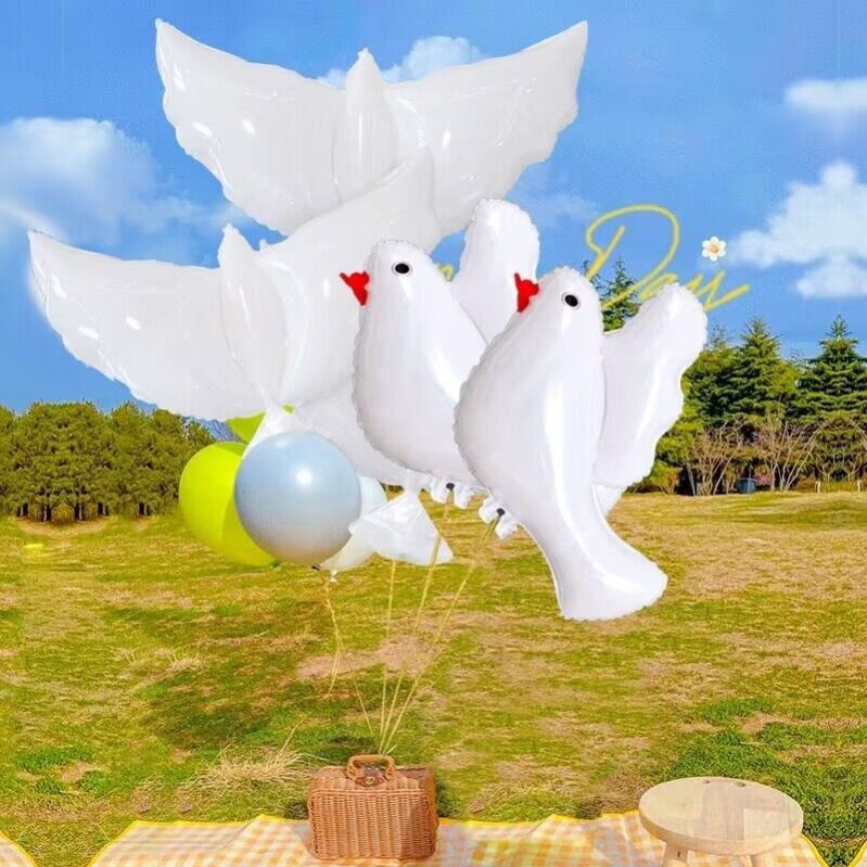 网红白色鸽子运动会手持和平鸽婚庆装饰气球放飞飘空气球拍照道具