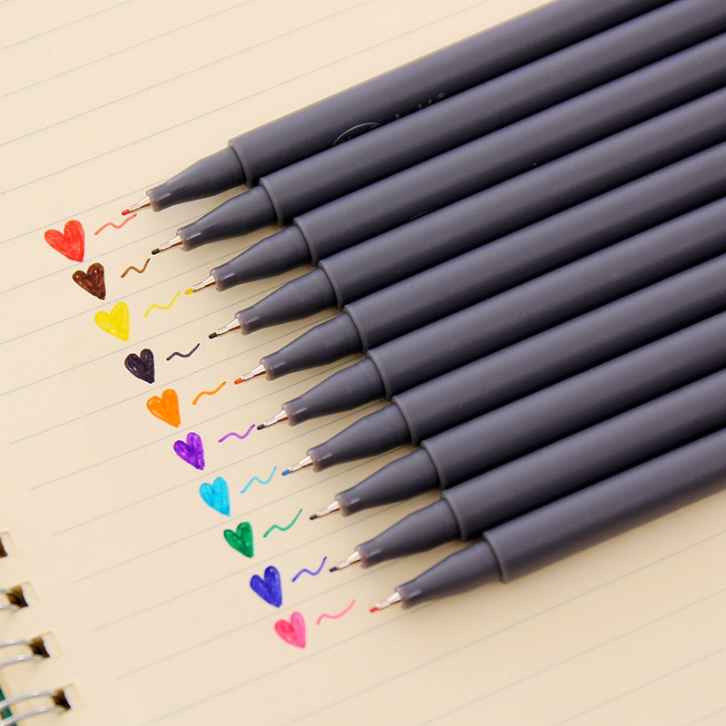 彩色勾线笔0.38mm简约极细描边笔纤维笔头水彩笔美术绘画学生用手绘笔漫画笔专业读书记号笔10色套装
