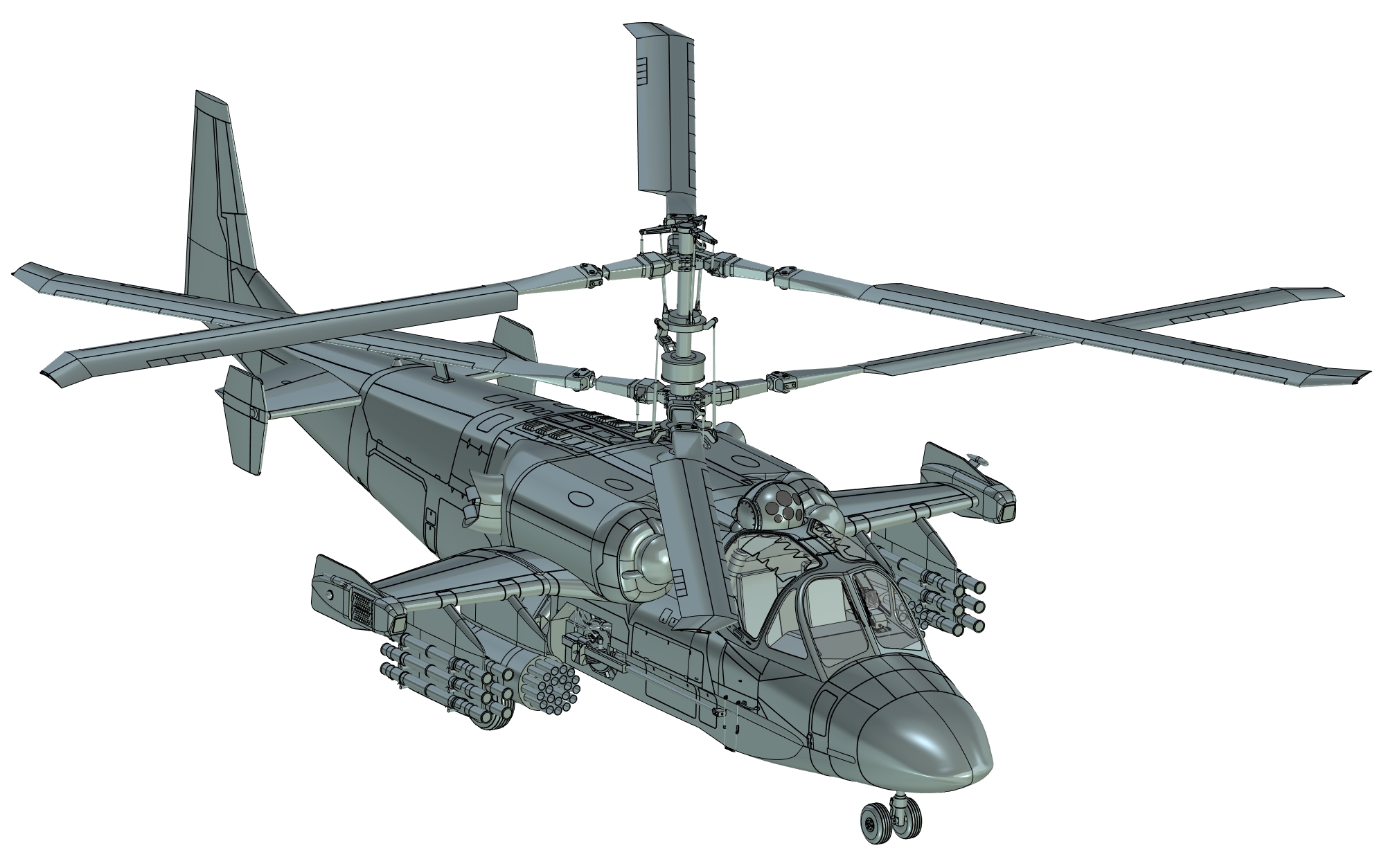 俄罗斯卡52 K52短吻鳄直升机3D图纸数模三维建模STP STL模型