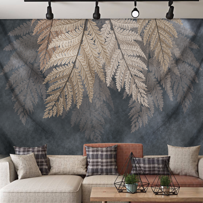北欧ins风电视背景墙壁毯客厅卧室挂布挂毯现代轻奢植物树叶壁画