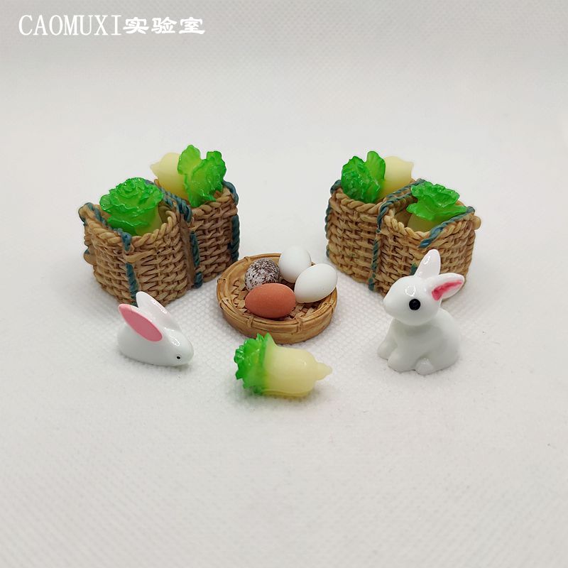 迷你小号 蔬菜 鸡蛋模型 微缩小白兔动物 树脂手办摆件过家家玩具