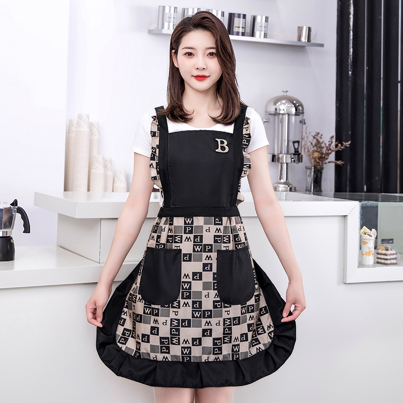 时尚韩版防水防油围裙家用厨房做饭可爱公主好看的无袖围腰工作服