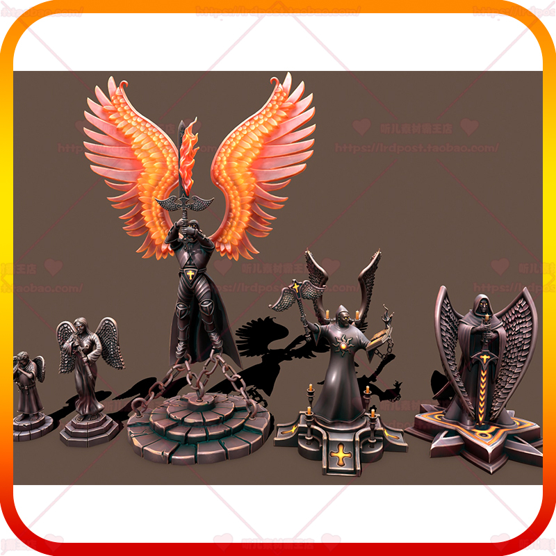 UE4 虚幻5 中世纪欧洲黑暗神明天使守护者巫师人物角色雕像3D模型