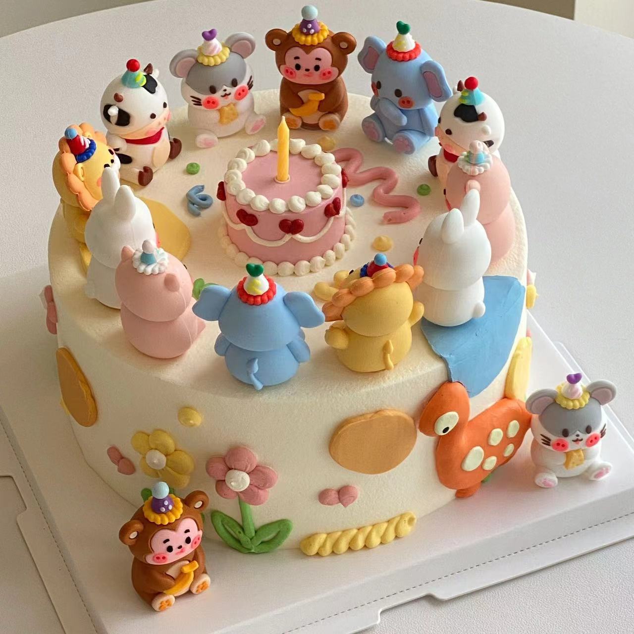 卡通软胶小动物蛋糕装饰摆件大象老虎熊兔鼠猴12生肖甜品布置装扮