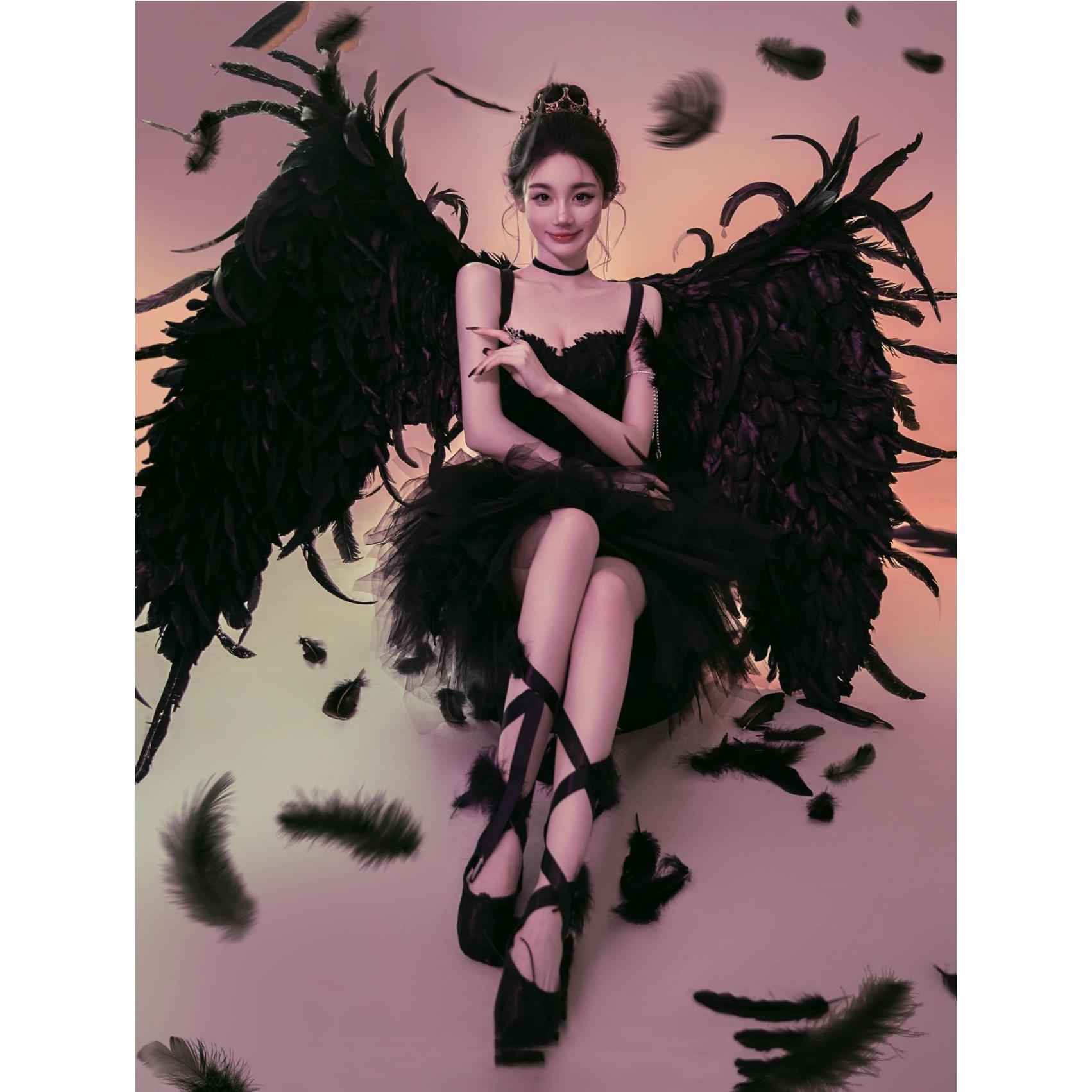 影楼摄影主题新款黑天鹅暗黑系精灵少女个人写真服装芭蕾舞蹈礼服