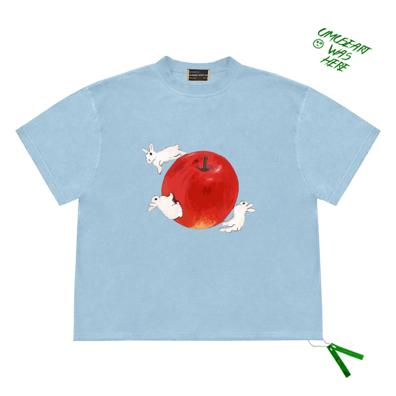 原创小众cropped top 周雨彤同款苹果兔子插画图案创意设计感短袖